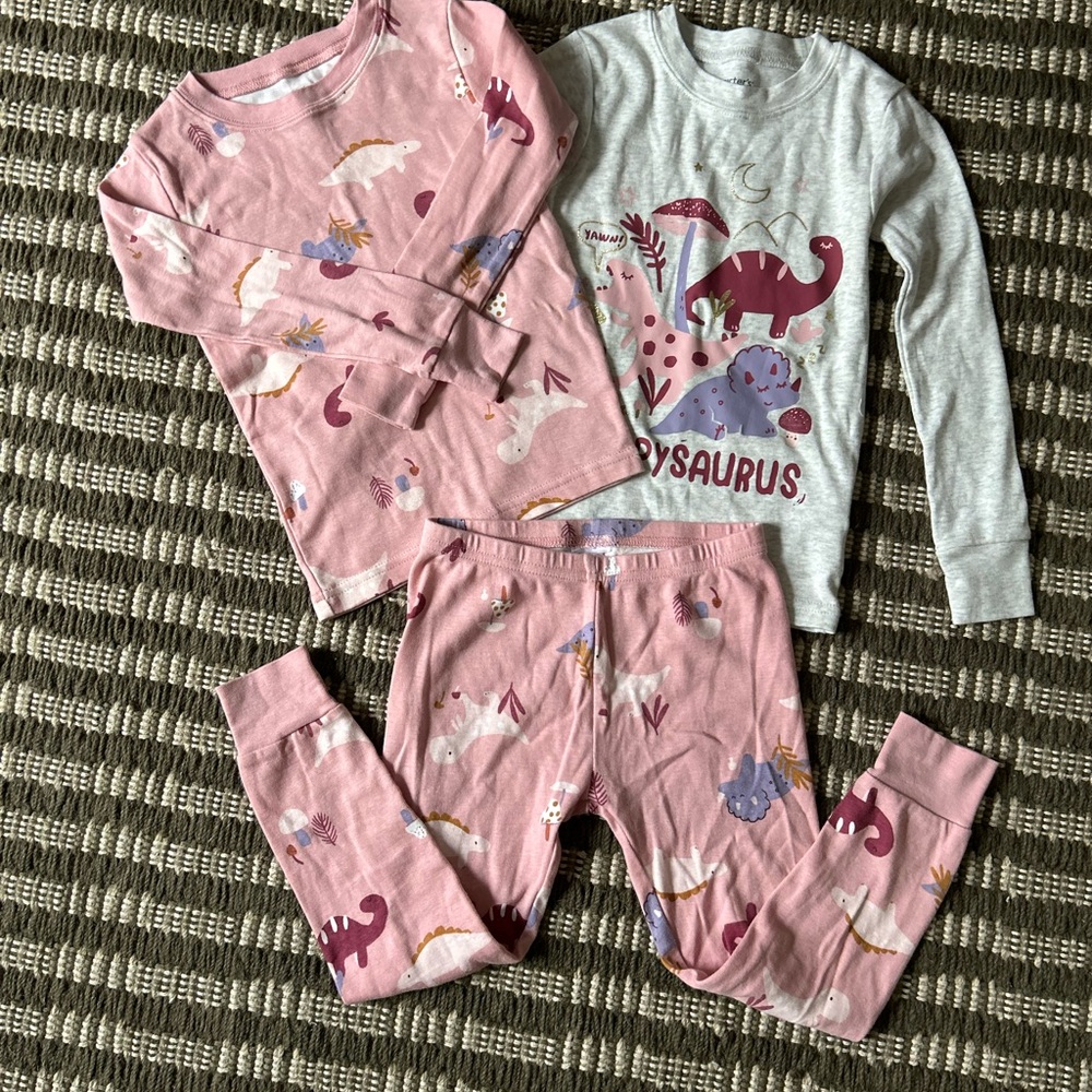 Carter's Pink and Gray Pajama Set with Dinosaurs and Unicorns